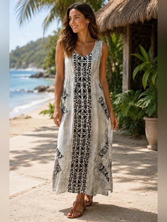Bhulabhai & Sons Dresses & Skirts - Bhulabhai & Sons Tribal Patterned Maxi Dress Size S M Boho Beach Resortwear